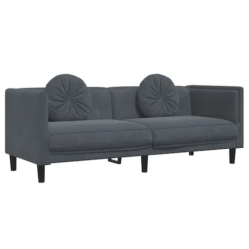 vidaXL Sofa 3-osobowa z poduszkami, ciemnoszara, aksamit