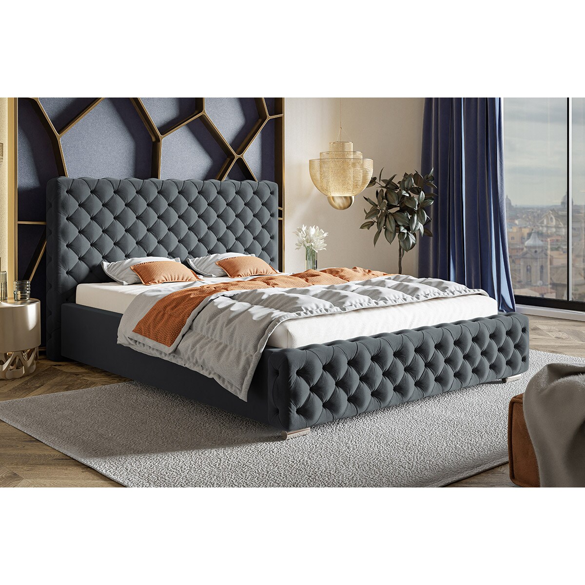 Łóżko tapicerowane 120x200 BEN 12- grafitowy, tkanina welur