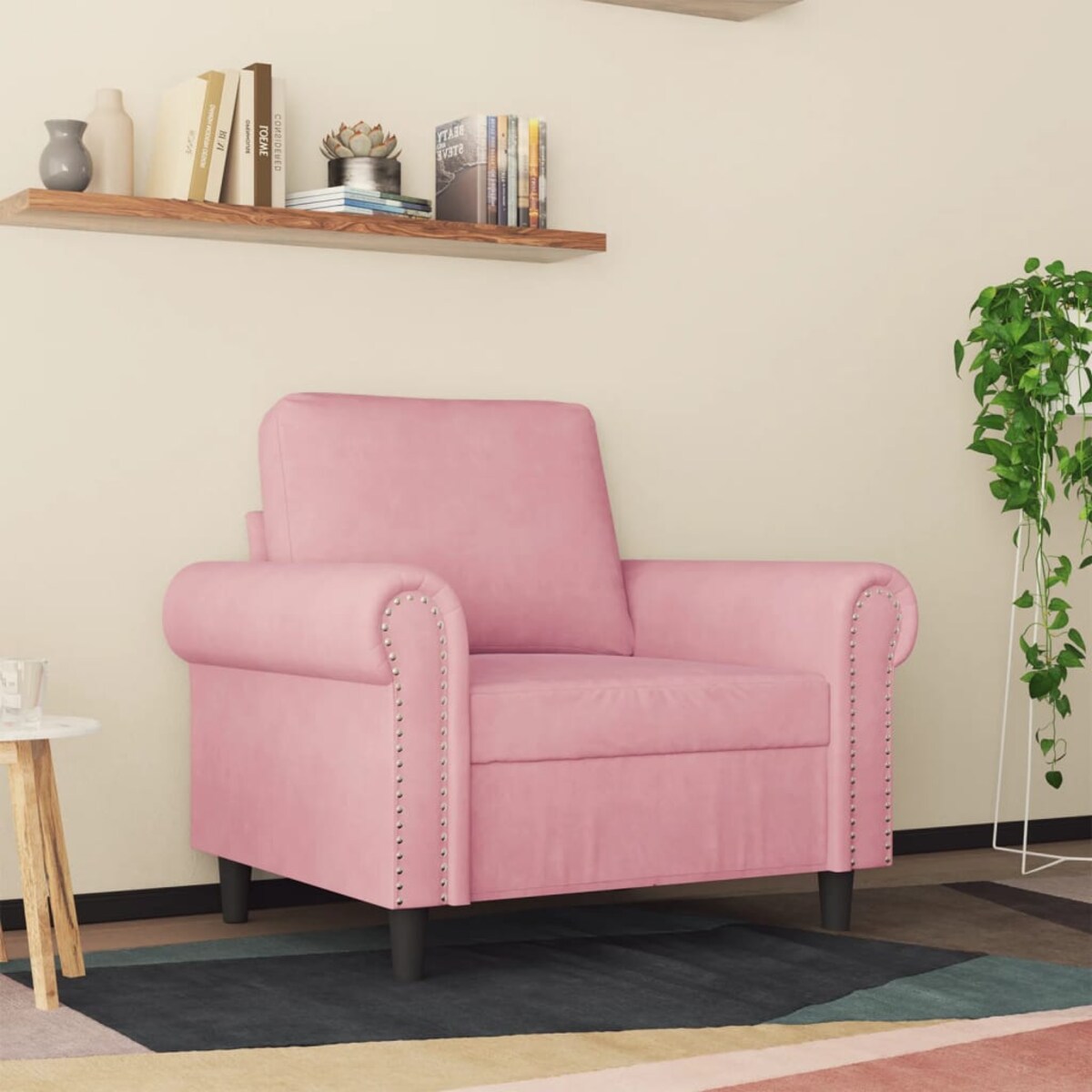 vidaXL Fotel, różowy, 60 cm, obity aksamitem