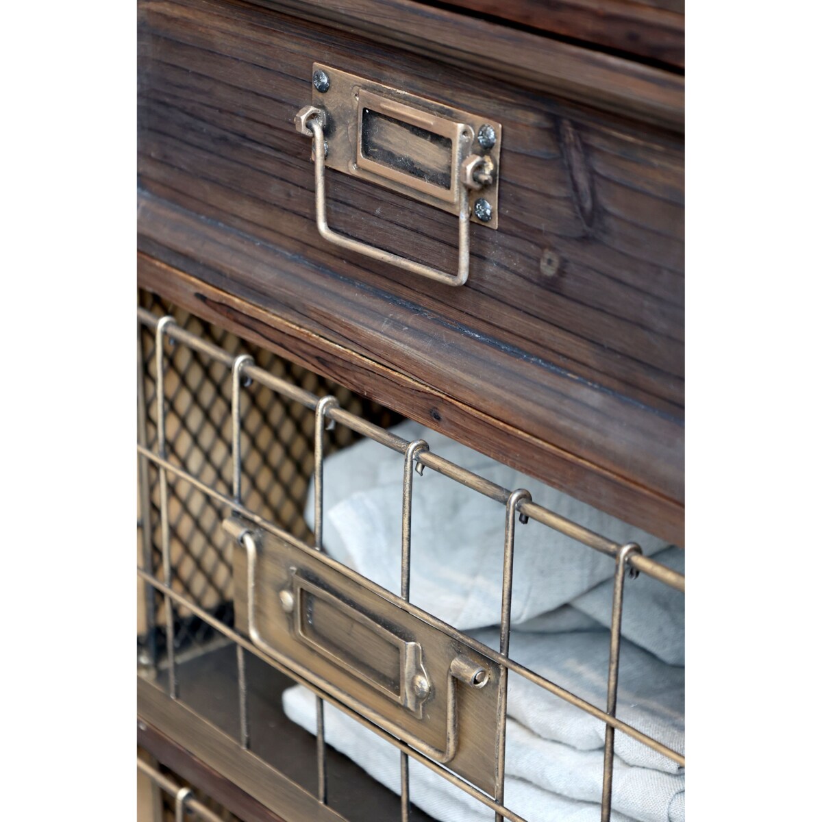 Komoda szafka z szufladami i drucianymi koszami 139 cm