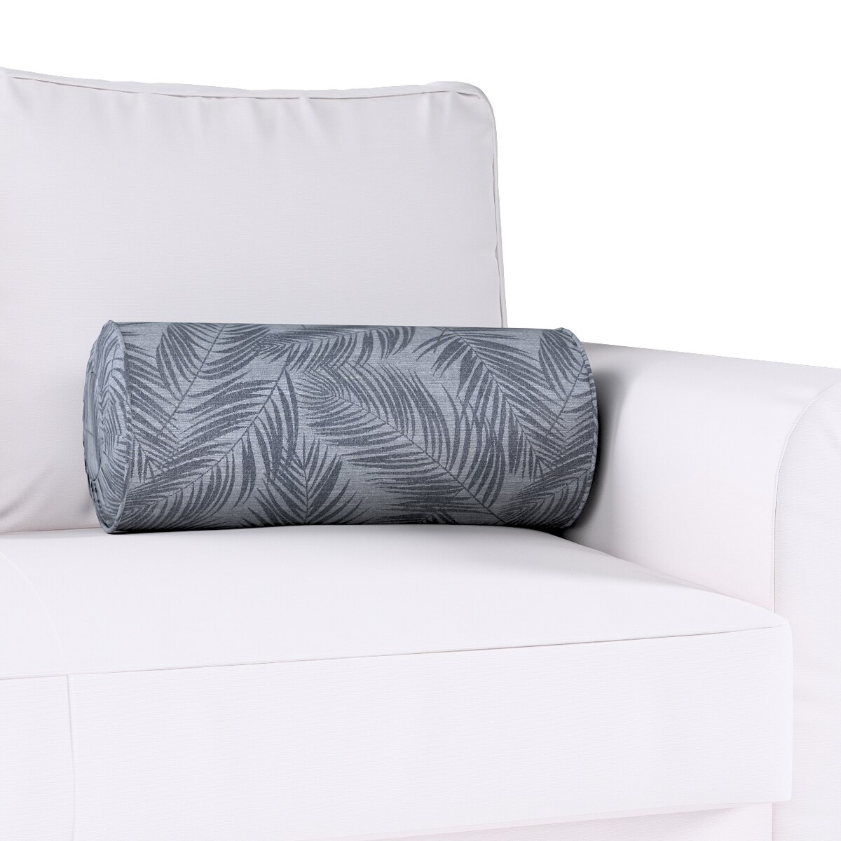 Poduszka wałek z zakładkami, grafitowe liście na szaro-srebrnym tle, Ø20 x 50 cm, Flowers
