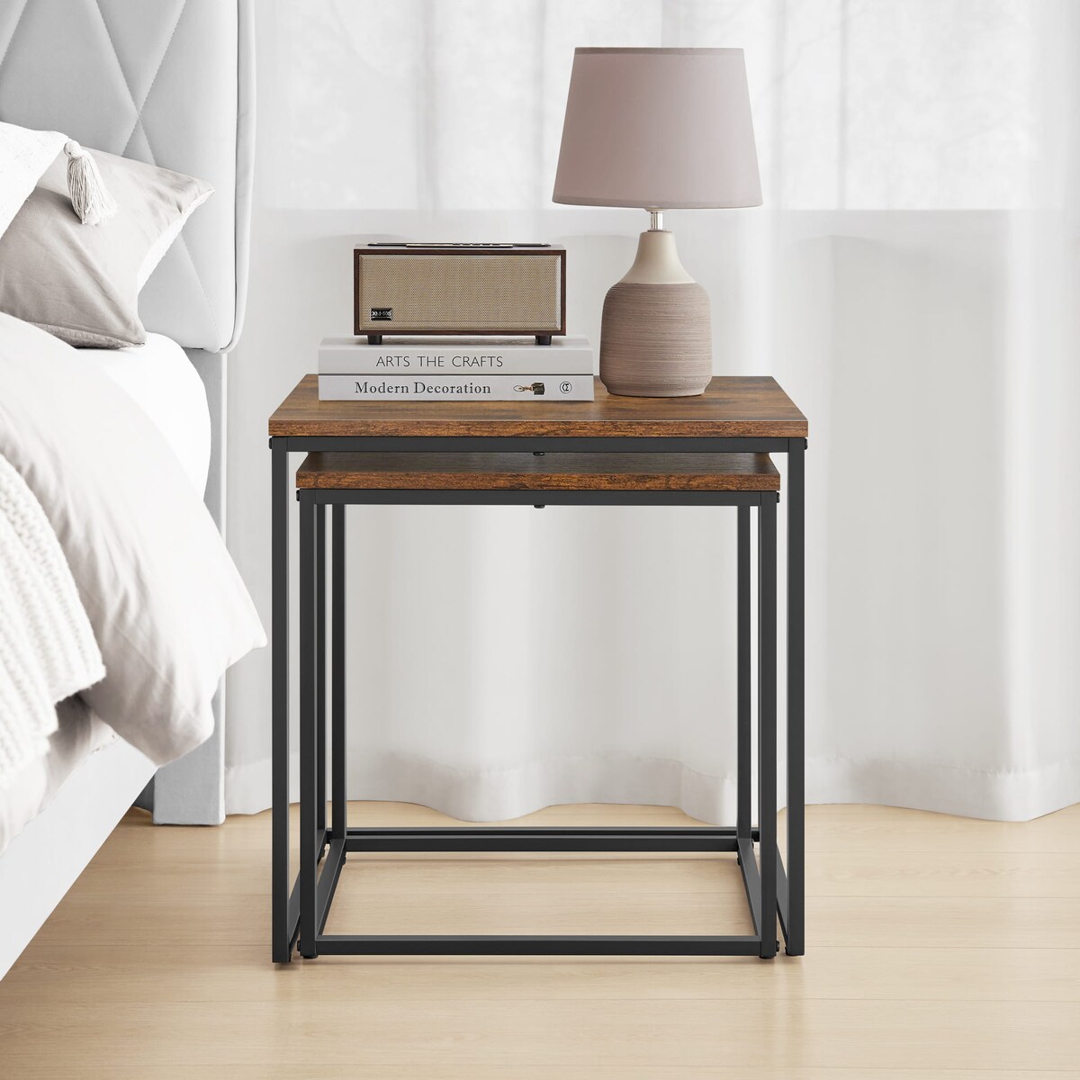 Stolik Kawowy Kwadrat 2Szt Rustykalny, Czarny