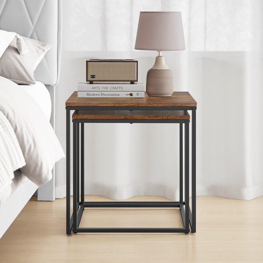 Stolik Kawowy Kwadrat 2Szt Rustykalny, Czarny