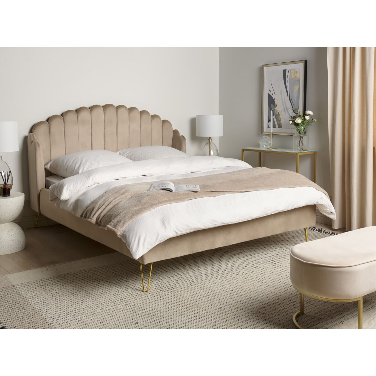 Łóżko Welur AMBILLOU 160 x 200 cm Beżowoszary