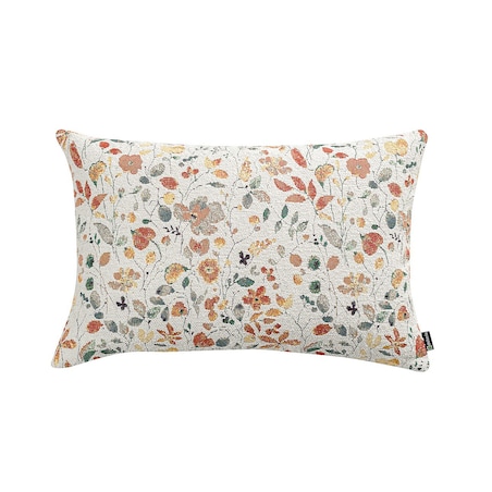 Poszewka Kinga na poduszkę prostokątną 60x40 pomarańczowo-zielone kwiaty na kremowym tle