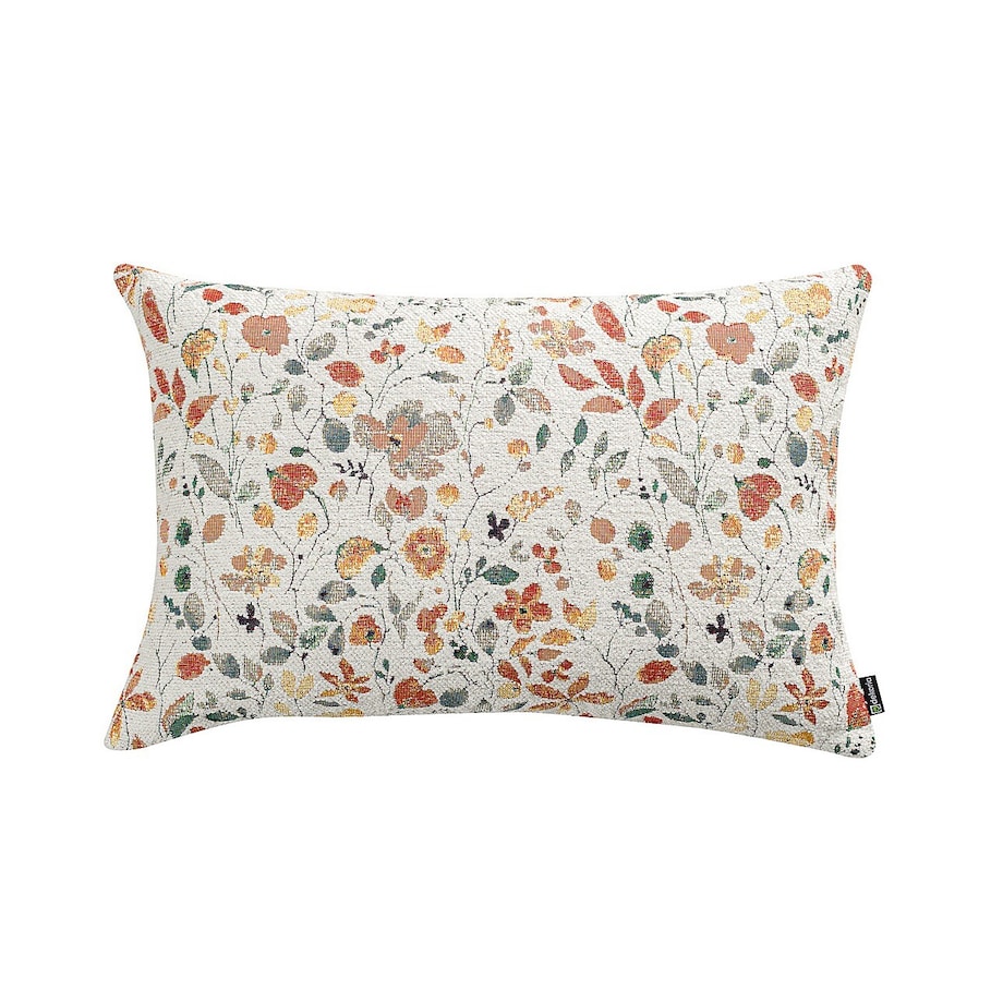 Poszewka Kinga na poduszkę prostokątną 60x40 pomarańczowo-zielone kwiaty na kremowym tle