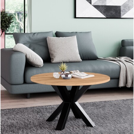 Stolik kawowy NEO okrągły 90 cm, metalowa podstawa-dąb craft złoty