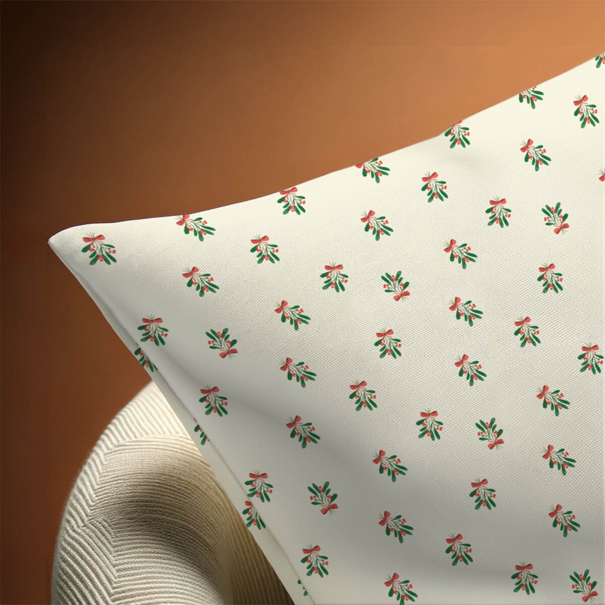 Świąteczna poduszka - Jemioła i kokardka