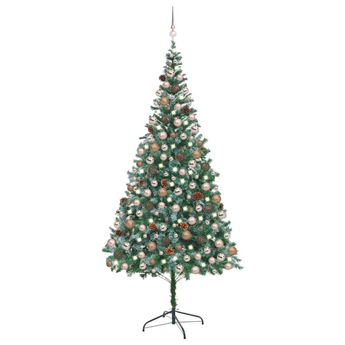 vidaXL Sztuczna choinka z lampkami, bombkami i szyszkami, 210 cm