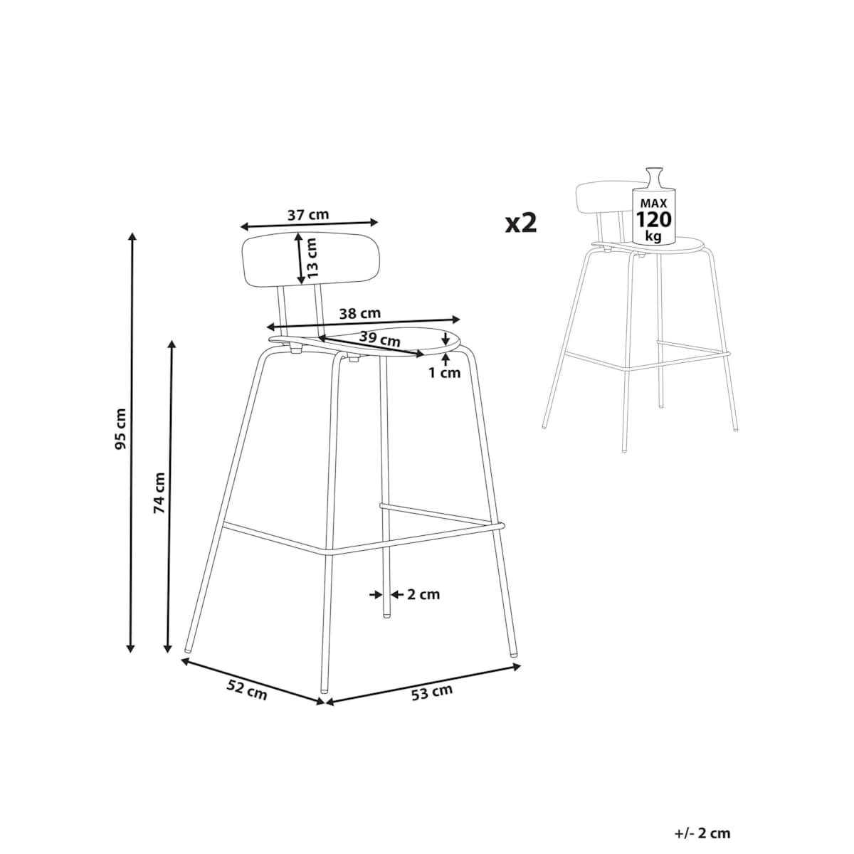 Zestaw 2 krzeseł barowych czarny SIBLEY