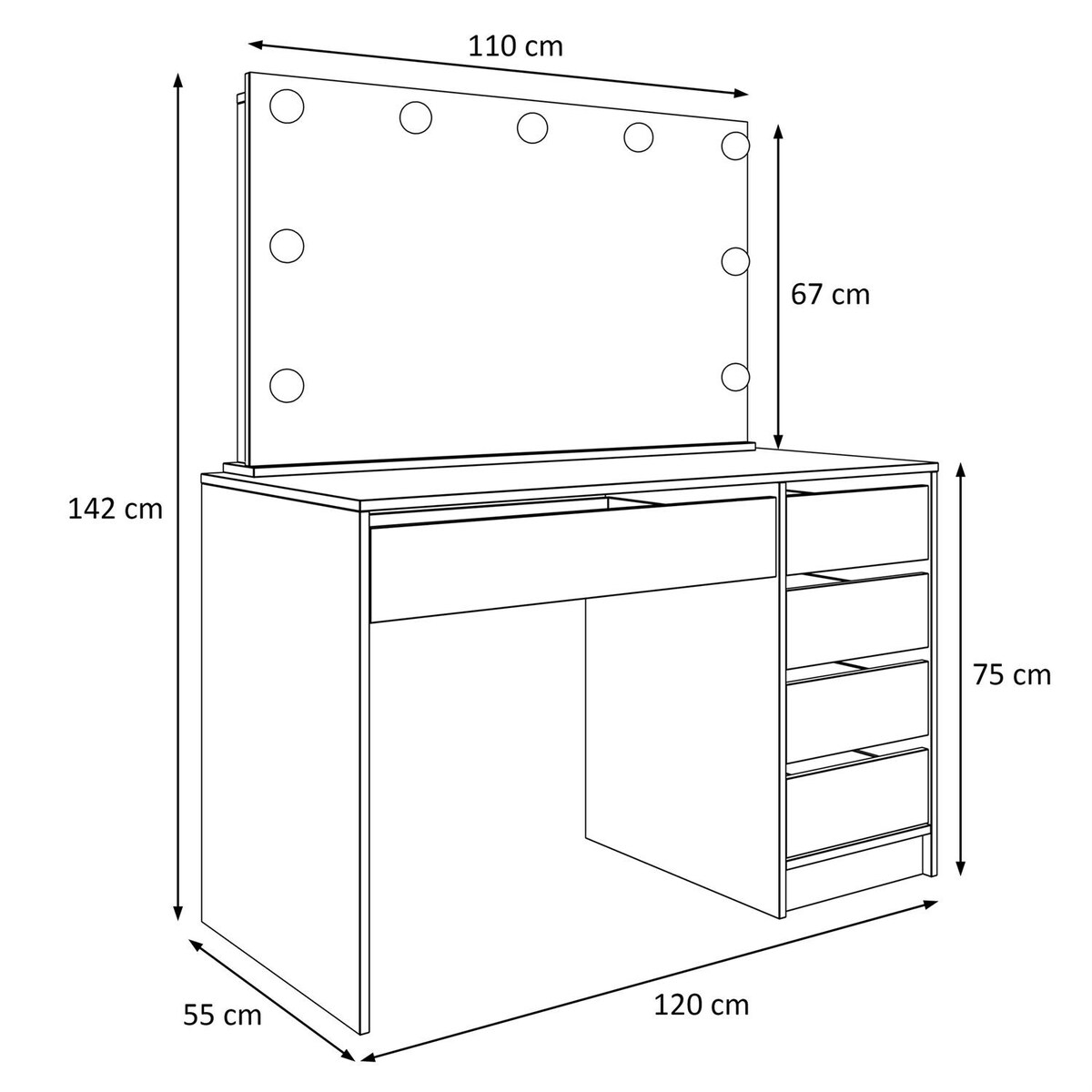 Toaletka MADA ELITE z lustrem i oświetleniem biały mat