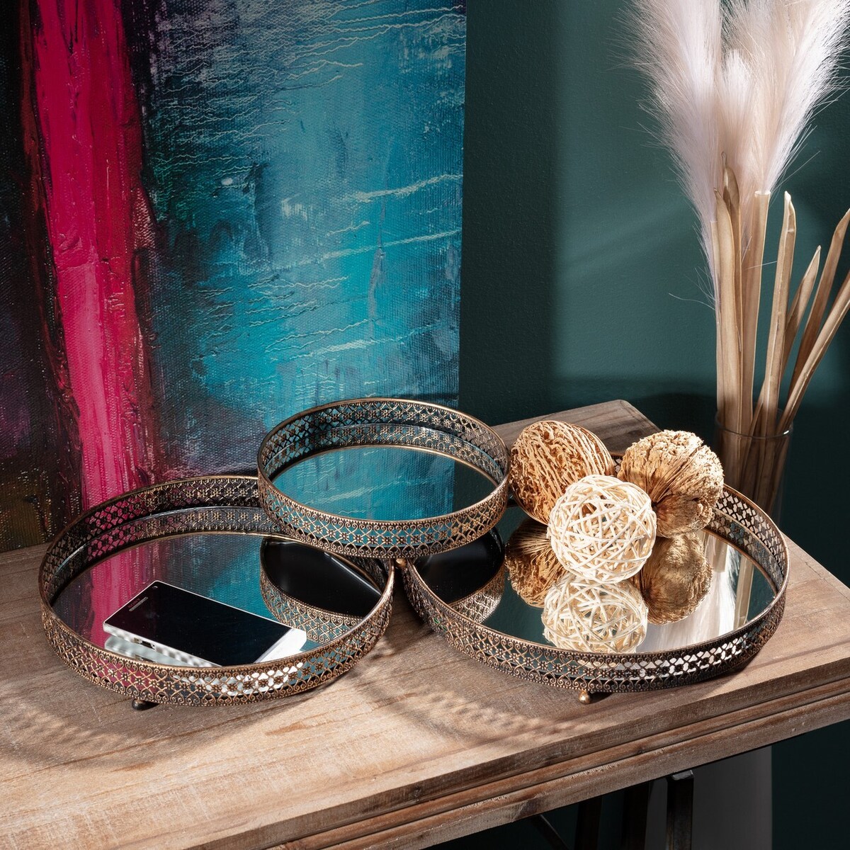 Komplet tac Edith 3szt. antique gold, ⌀19/25/28 x 4 cm