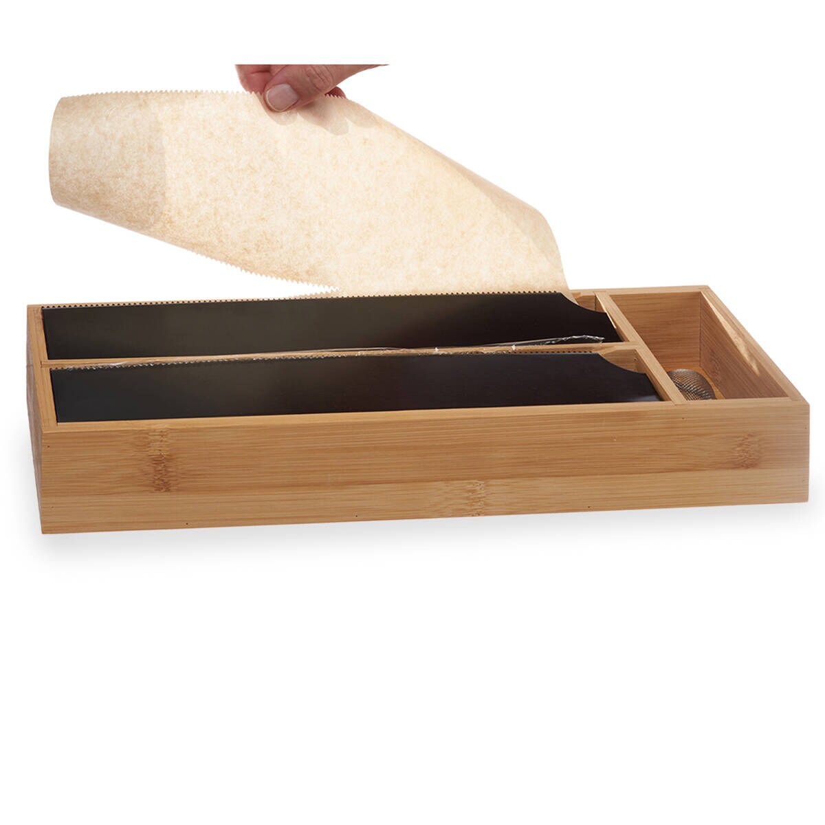 Dozownik kuchenny z bambusa do folii spożywczej i aluminiowej, 13 x 40 x 7 cm