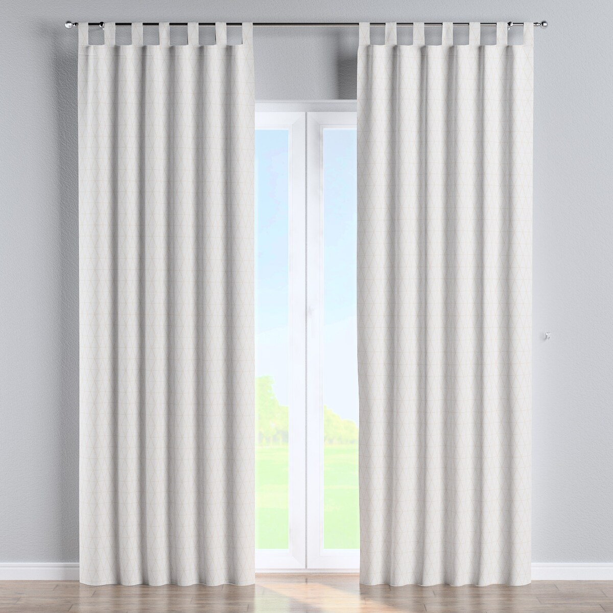 Zasłona na szelkach 1 szt. 130x245 beżowe trójkąty na kremowo-białym tle