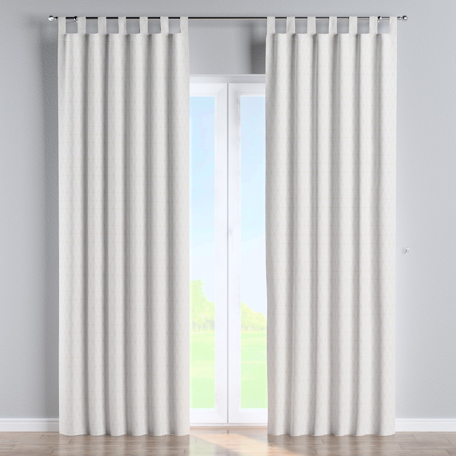 Zasłona na szelkach 1 szt. 130x245 beżowe trójkąty na kremowo-białym tle