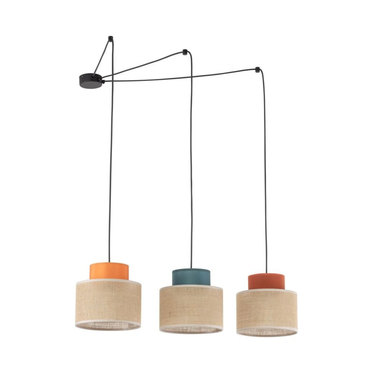 Lampa wisząca TK Lighting DUO JUTA MIX 3140, 3xE27, juta, regulacja wysokości, multikolor