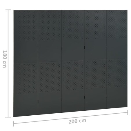 vidaXL Parawany 5-panelowe, 2 szt., antracytowe, 200x180 cm, stalowe