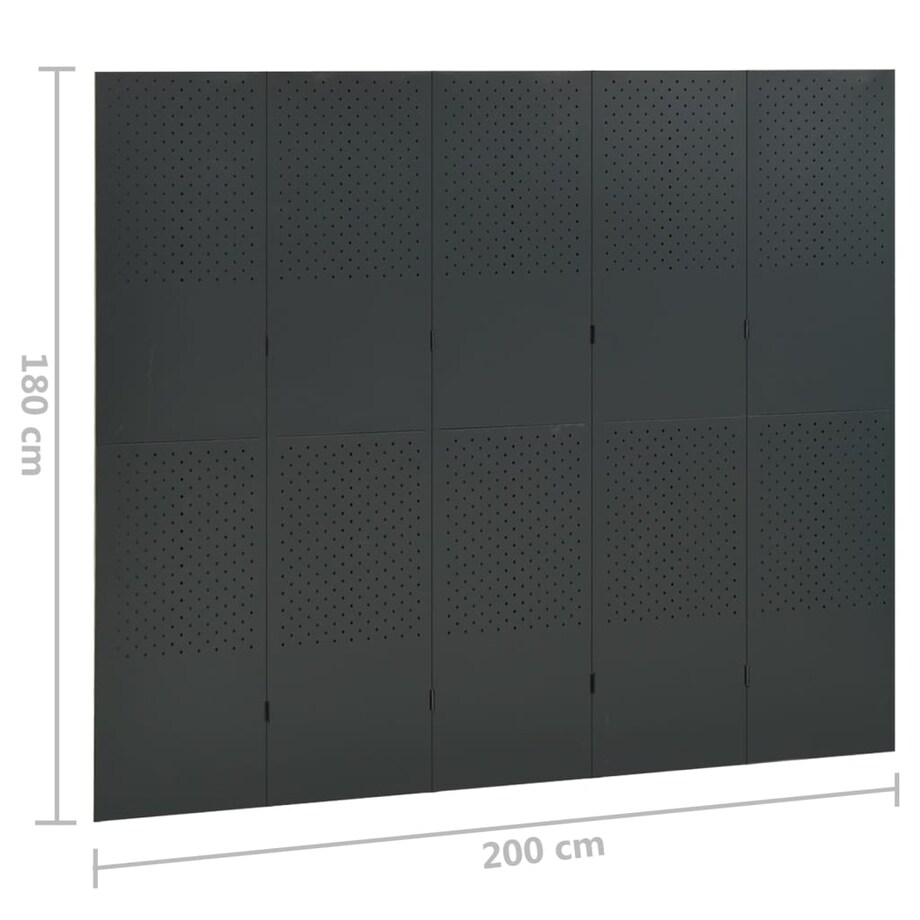 vidaXL Parawany 5-panelowe, 2 szt., antracytowe, 200x180 cm, stalowe