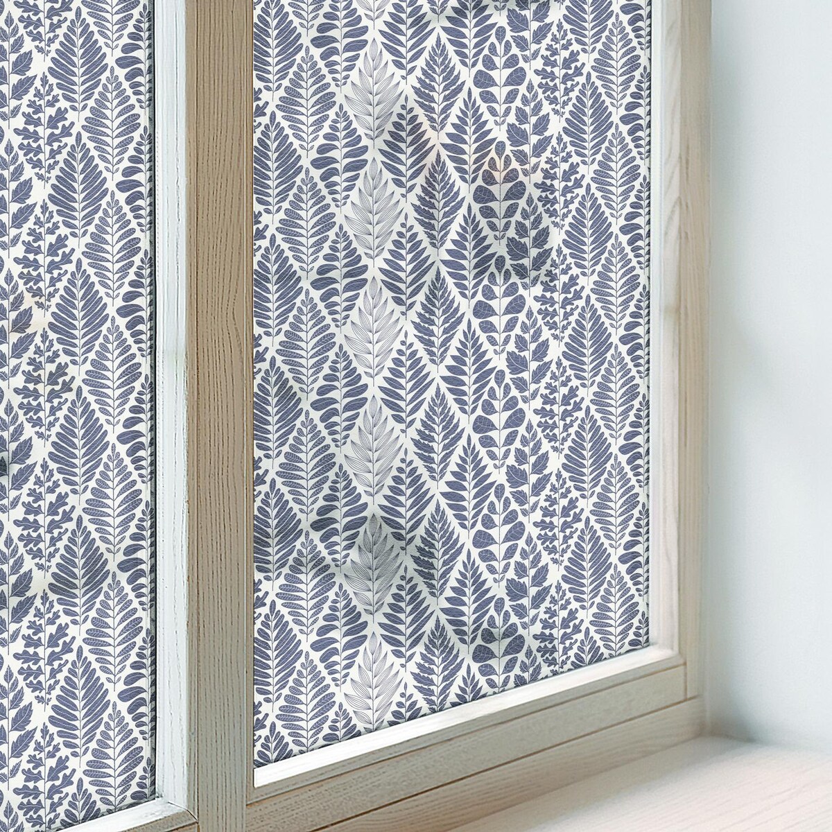 Naklejka okienna chroniąca prywatność - Niebiesko-szare liście tapeta klasyczna - 100x146 cm