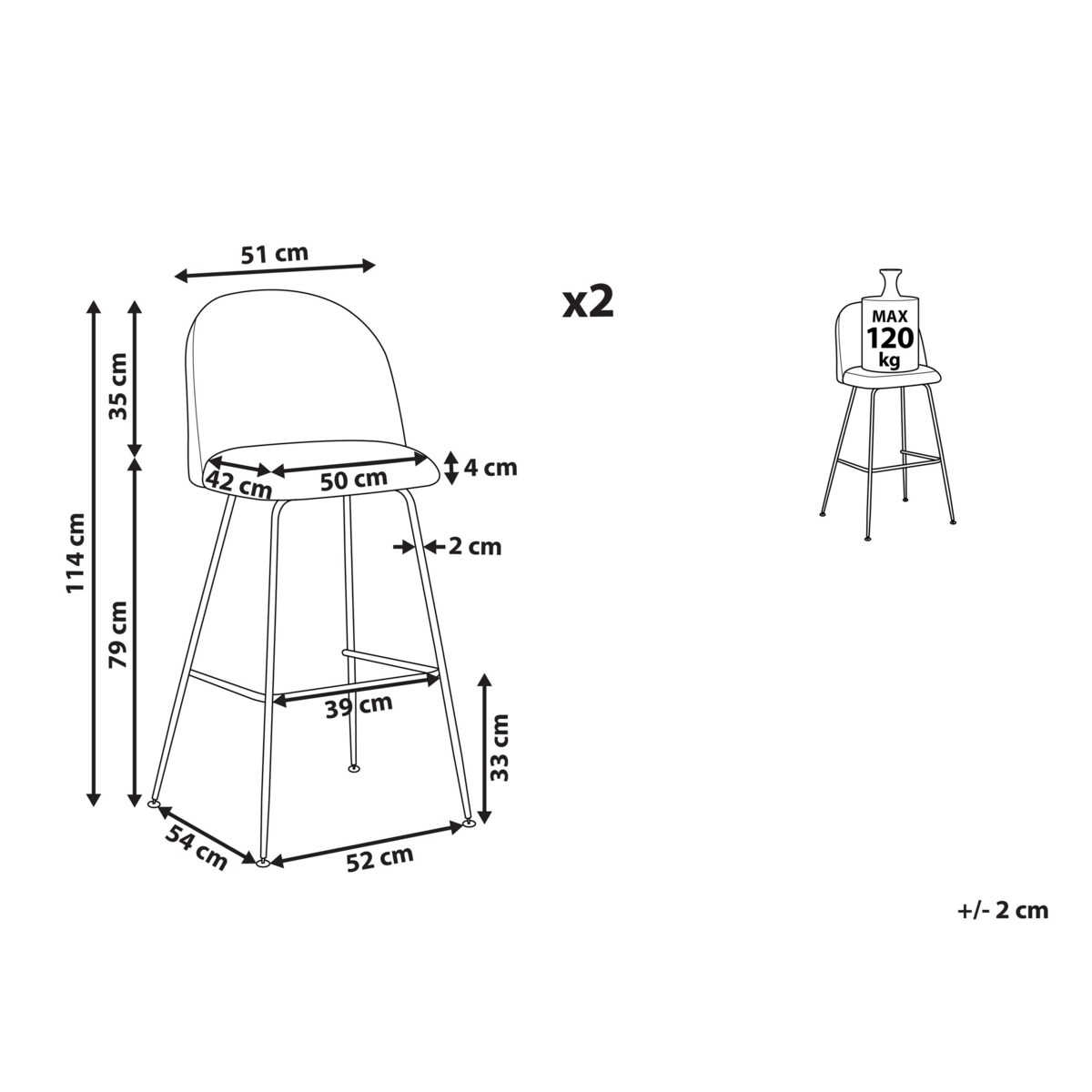 Zestaw 2 krzeseł barowych welurowy szary ARCOLA