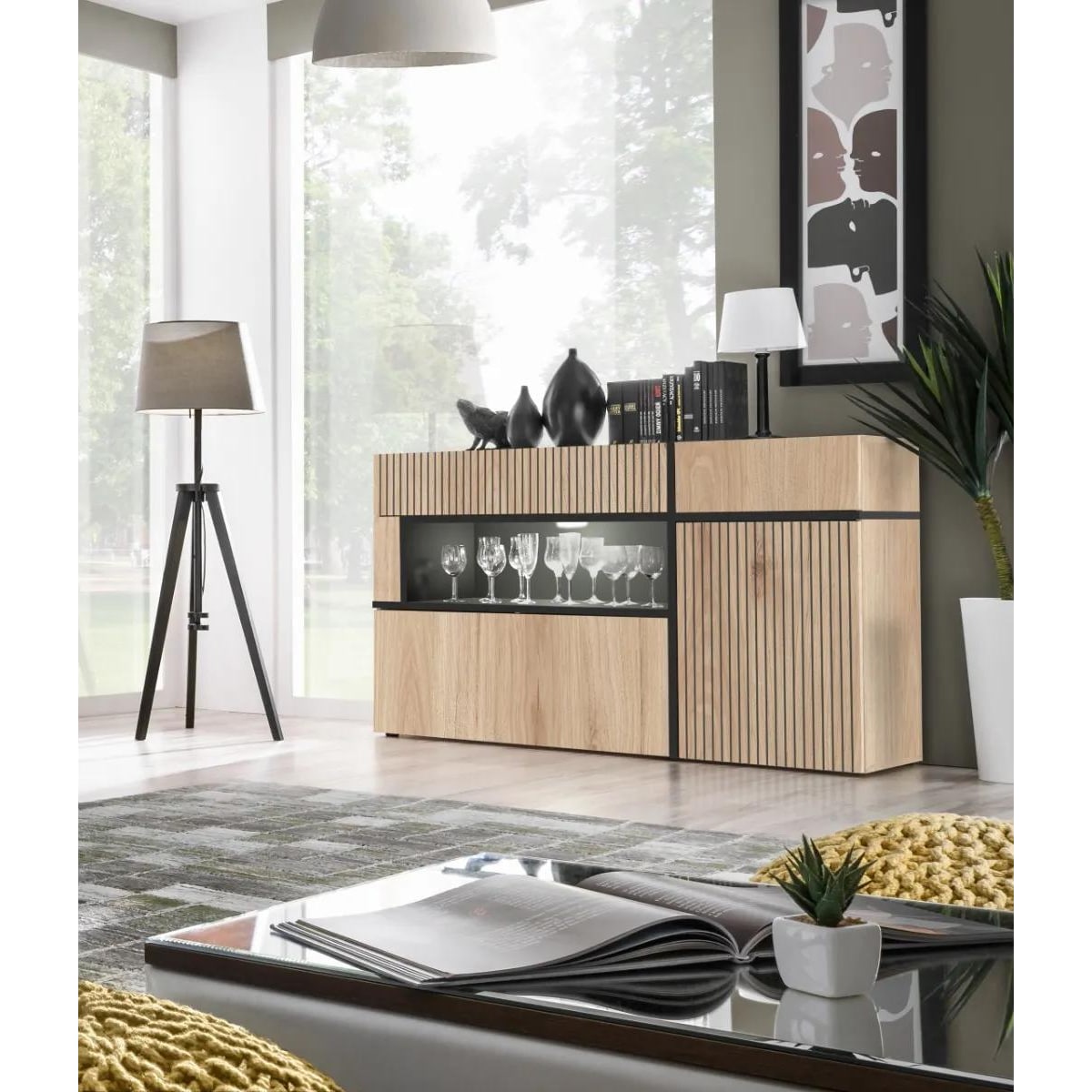 Komoda CROSS 150 LED hickory jackson/czarna