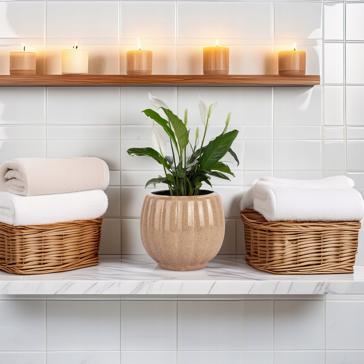 DONICZKA CERAMICZNA NA KWIATY BEŻOWA 13cm mała do salonu domu na prezent