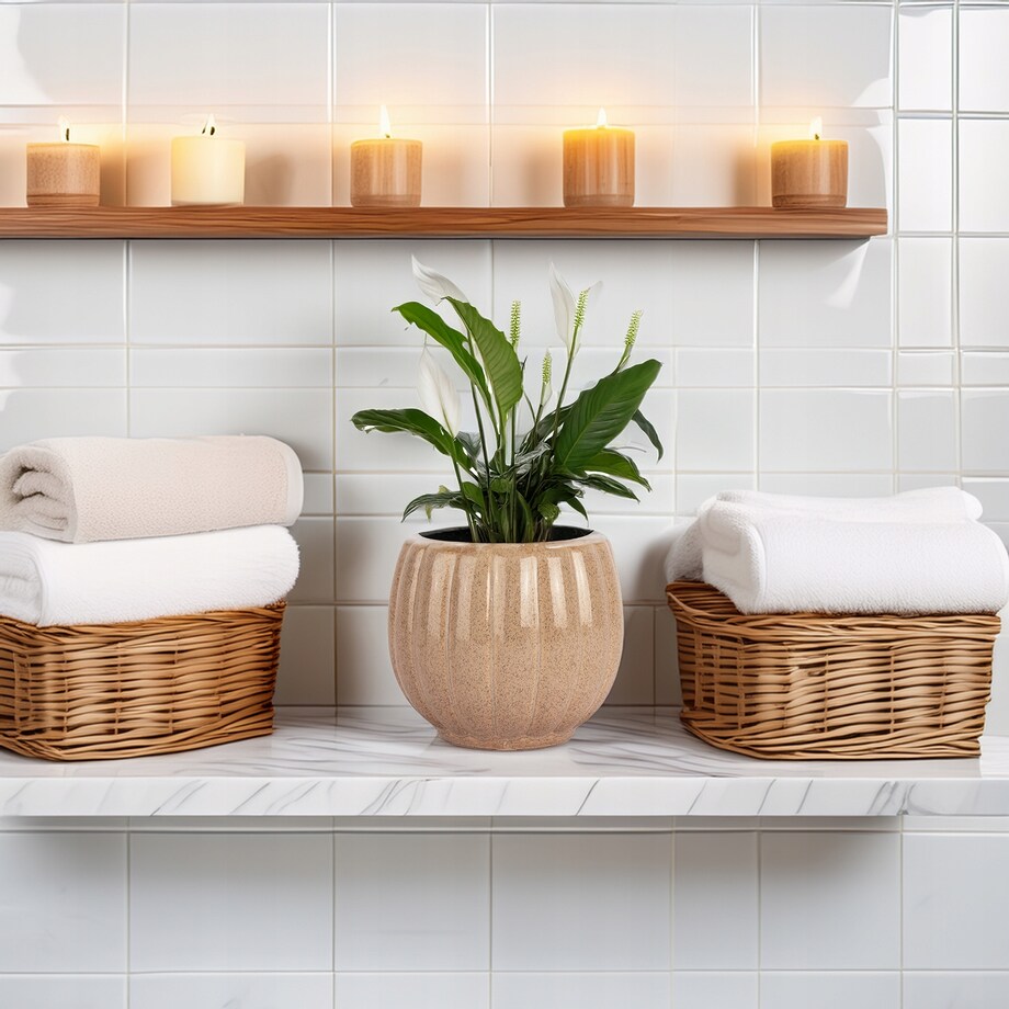 DONICZKA CERAMICZNA NA KWIATY BEŻOWA 13cm mała do salonu domu na prezent