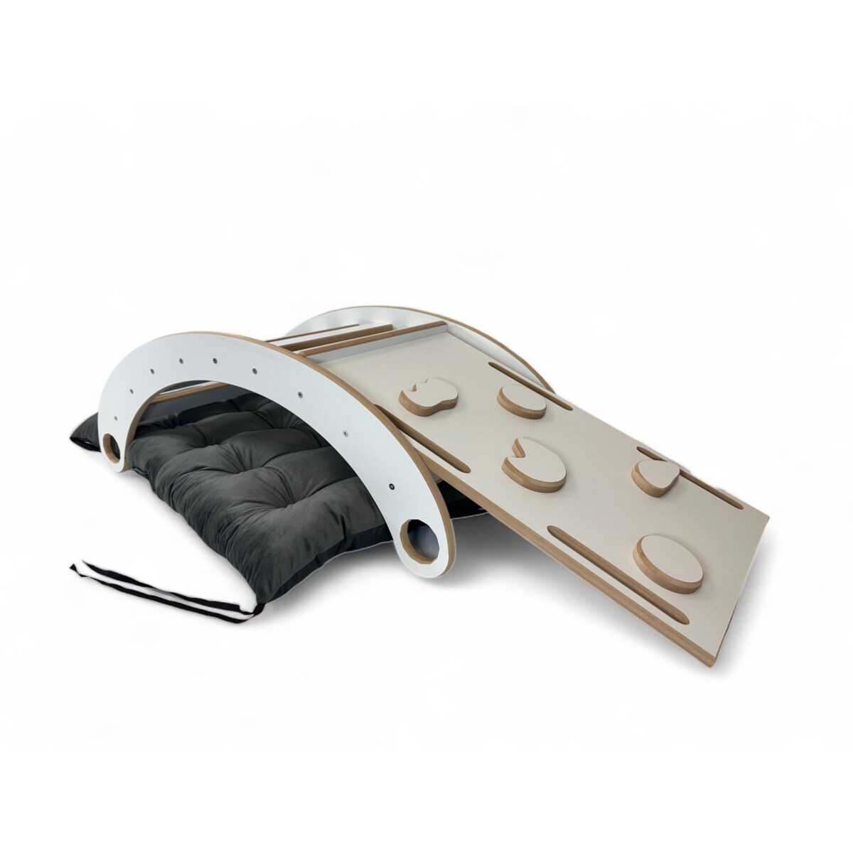 Bujak Mały DREWNIANY +Zjeżdżalnia +Ścianka + Poduszka welurowa Grafitowa CE