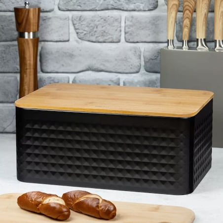 Chlebak stalowy z deską do krojenia pojemnik na chleb pieczywo czarny KINGHOFF