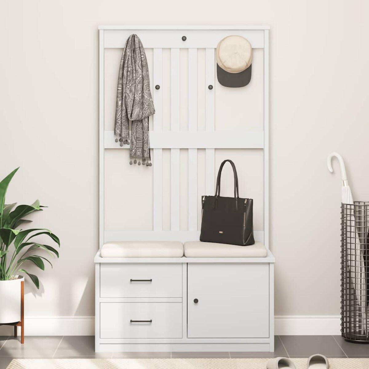 vidaXL Drzewko do przedpokoju „SANDNES” białe lite drewno sosnowe