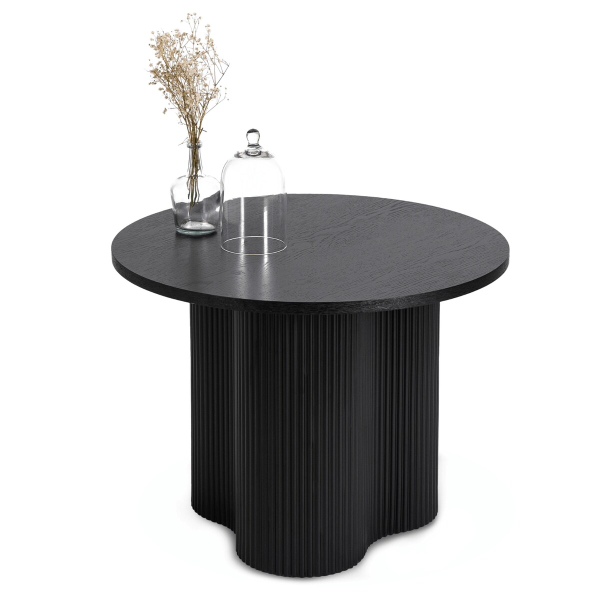 Stolik Kawowy Okrągły Mały Czarny Ryflowany Loft Nowoczesny Ława DERIAN