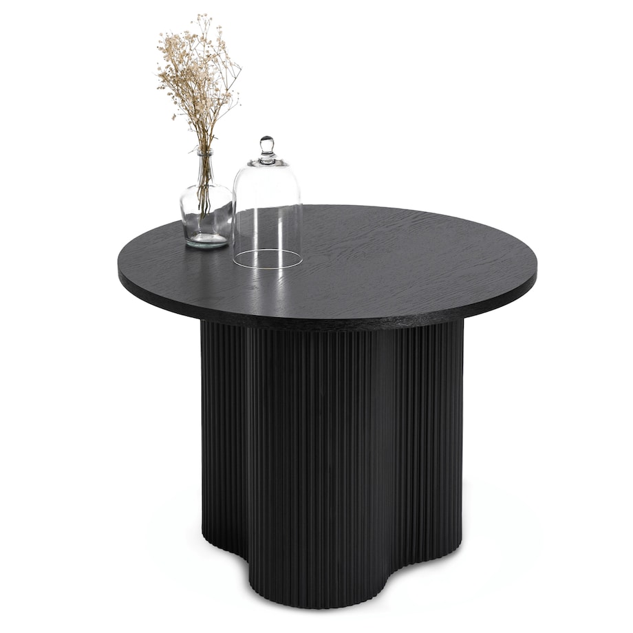 Stolik Kawowy Okrągły Mały Czarny Ryflowany Loft Nowoczesny Ława DERIAN