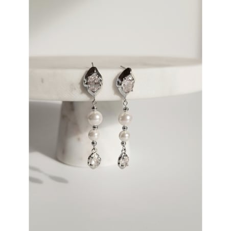 Długie kolczyki SREBRNE perłowe perły wiszą proste NOWOCZESNE klasyczne