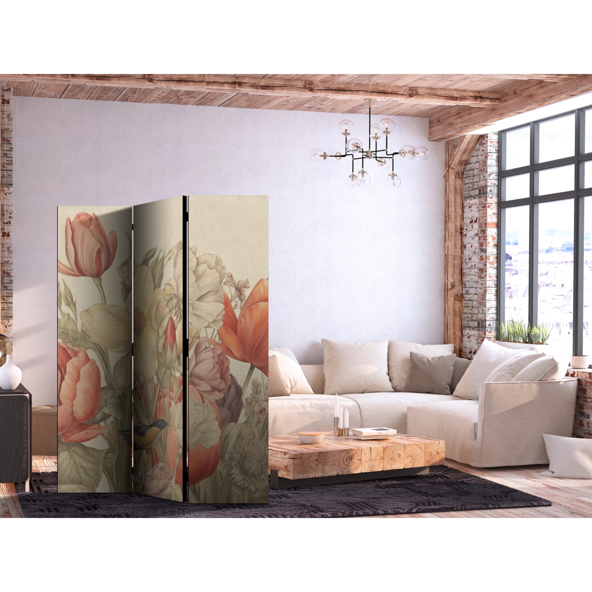 Parawan Dwustronny Bukiet Z Tulipanami 135x172cm
