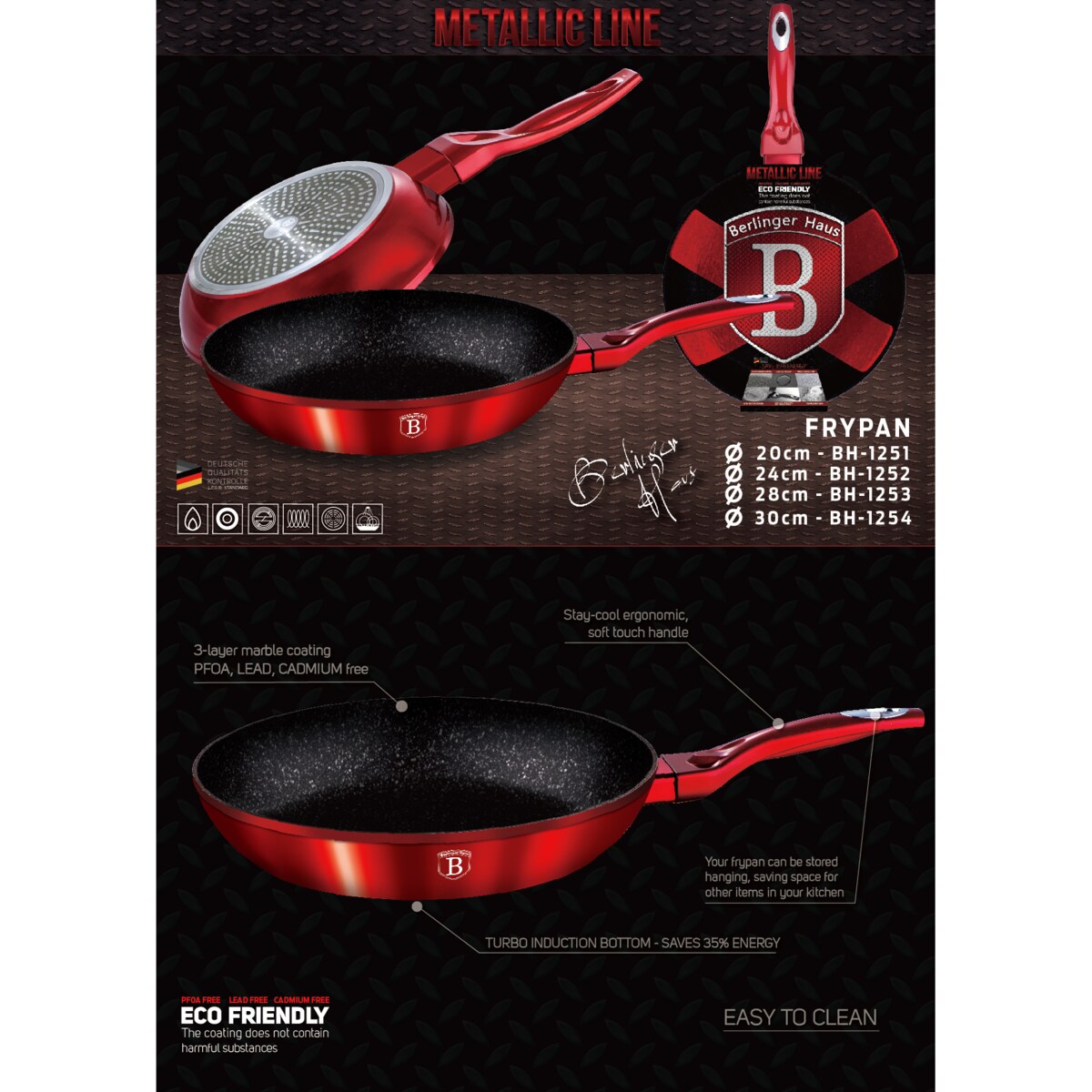 Patelnia z powłoką granitową 20cm BERLINGER HAUS Metallic Burgundy