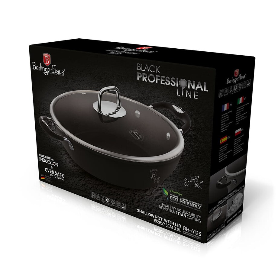 Garnek płytki 3,8L z pokrywką 28cm czarny Berlinger Haus BH-6125