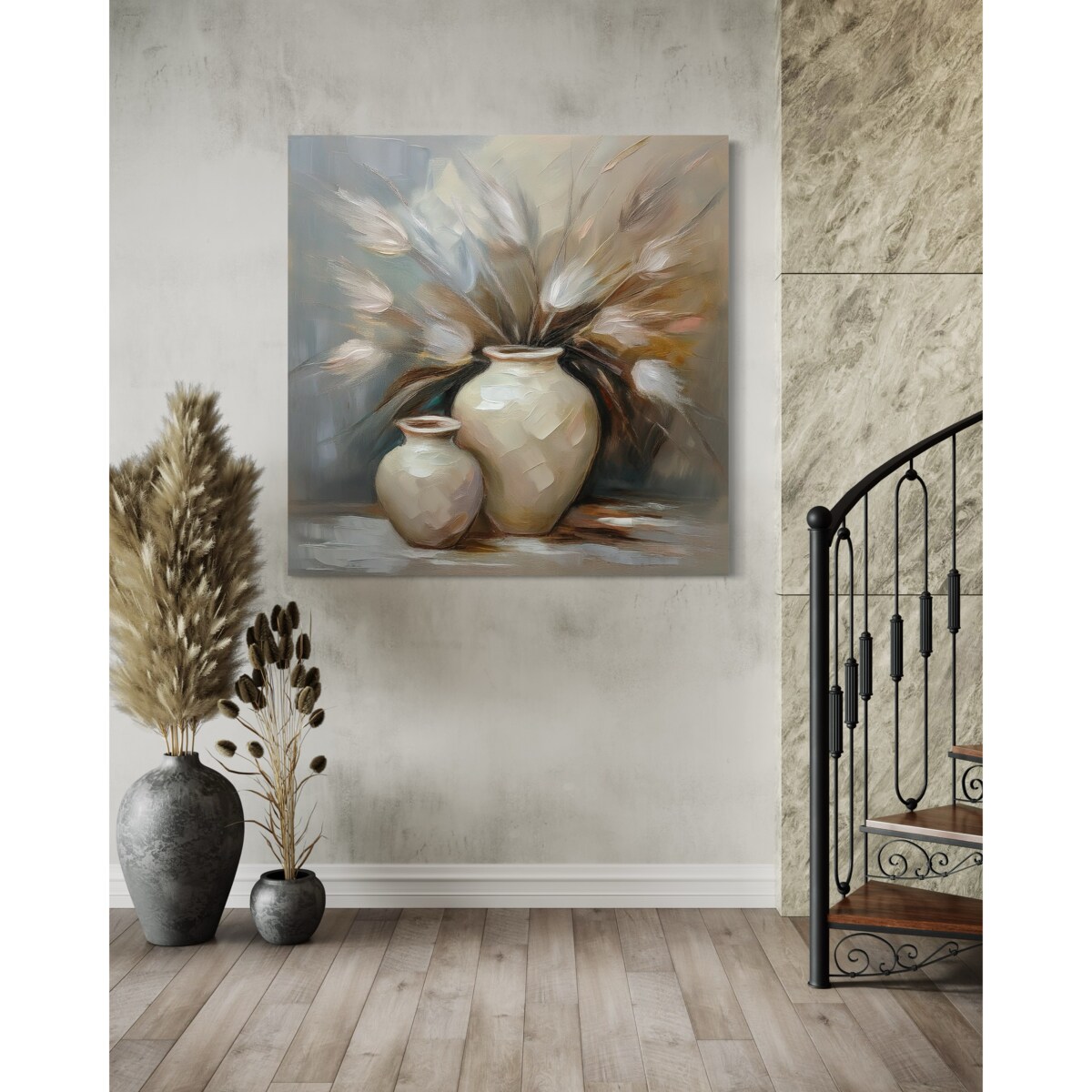 Kwiaty w wazonie Obraz do kuchni jadalni restauracji Vintage Martwa Natura Beżowy 40x40