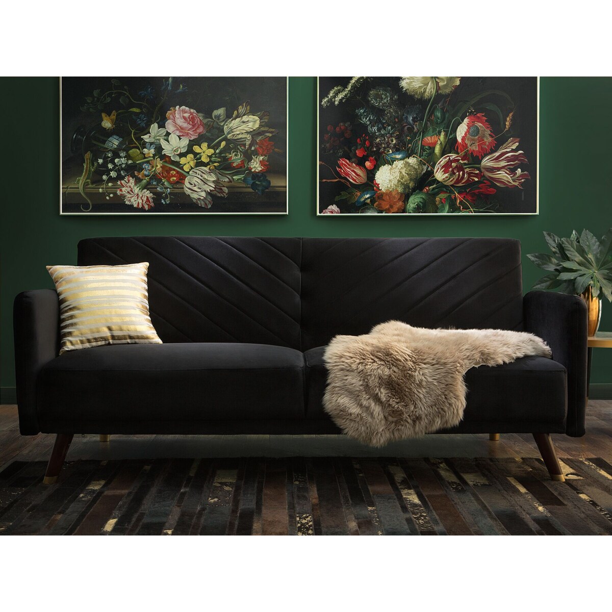 Sofa rozkładana welurowa czarna SENJA