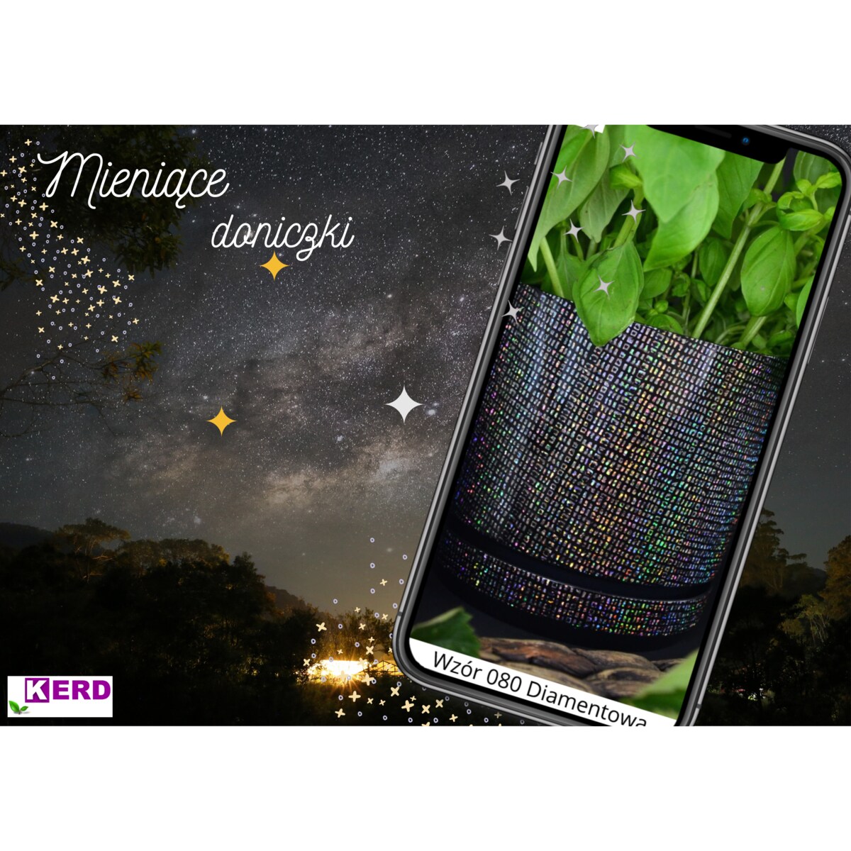 18 cm piękny wzór KSIĘŻYCOWY BLASK srebrna niezwykły tęczowy efekt holograficzne drobinki mieniąca brokatowa