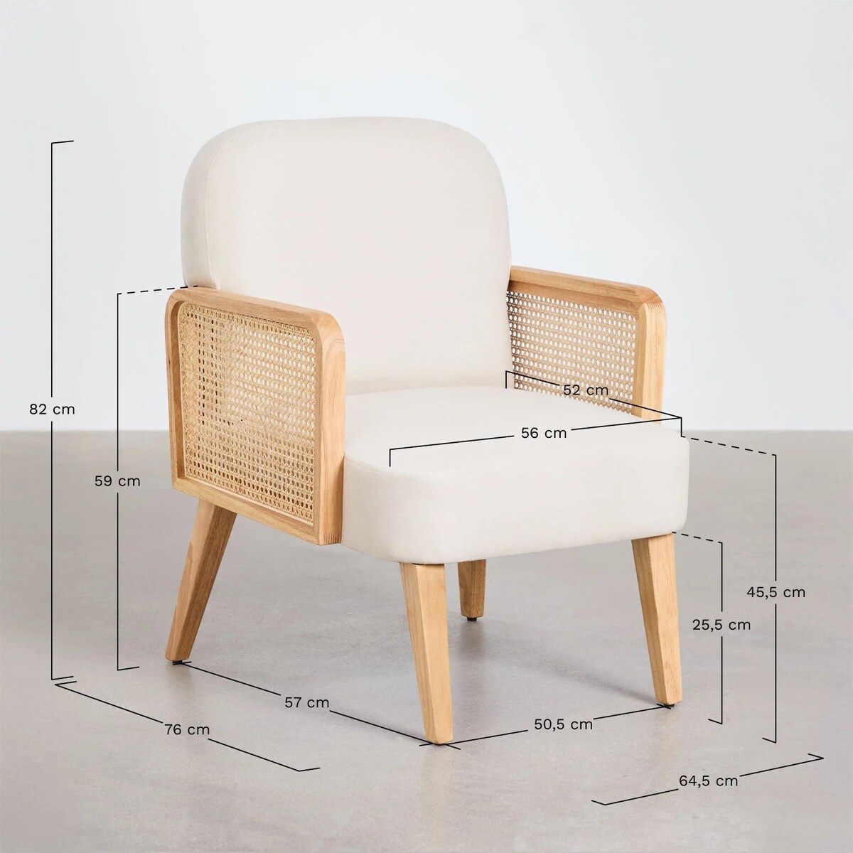 Fotel wypoczynkowy z plecionymi podłokietnikami King, naturalny