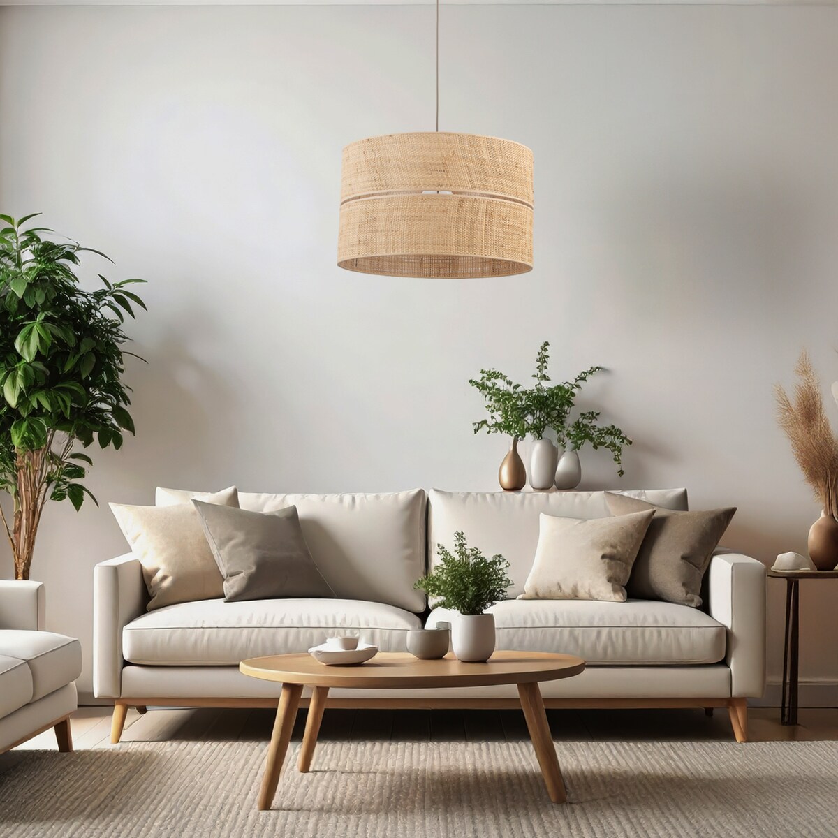 Lampa wisząca TK Lighting CALMA 500 beżowa boho 50 cm E27 regulowana wysokość do 175 cm do salonu jadalni sypialni