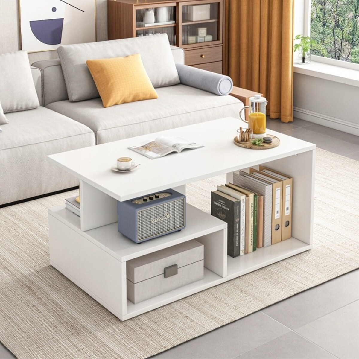 Ława stolik biały kawowy nowoczesny z półką do salonu pokój loft duży 90 cm