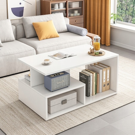 Ława stolik biały kawowy nowoczesny z półką do salonu pokój loft duży 90 cm