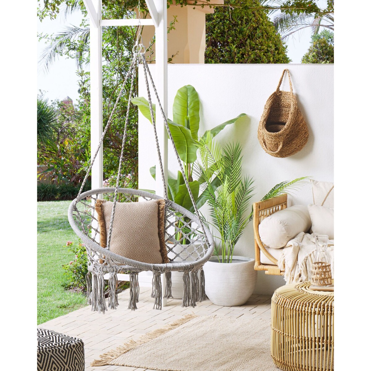 Fotel wiszący huśtawka makrama szary GABELLA