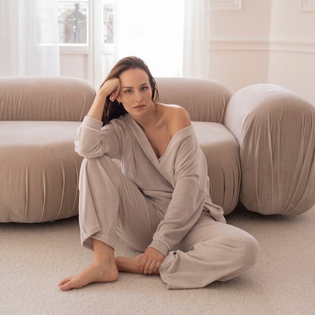 Spodnie welurowe beżowe - L