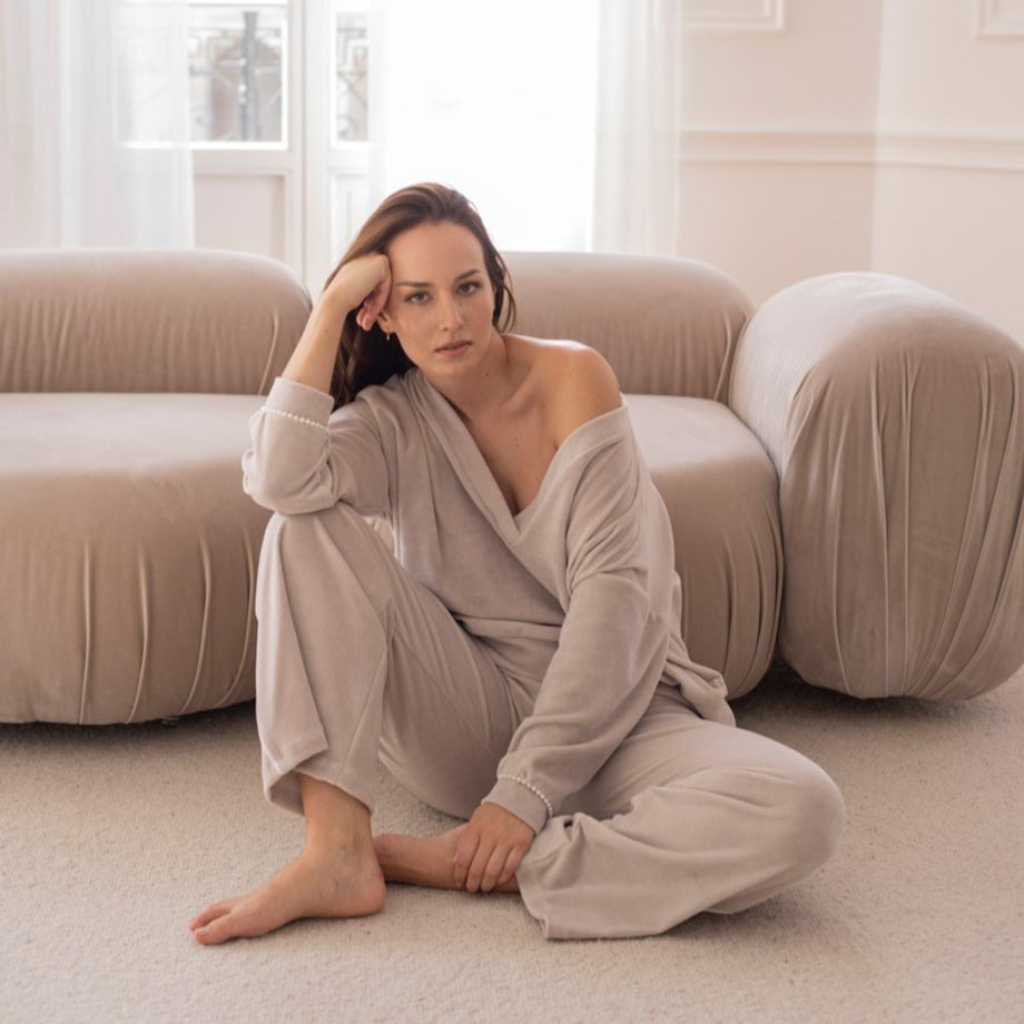 Spodnie welurowe beżowe - L