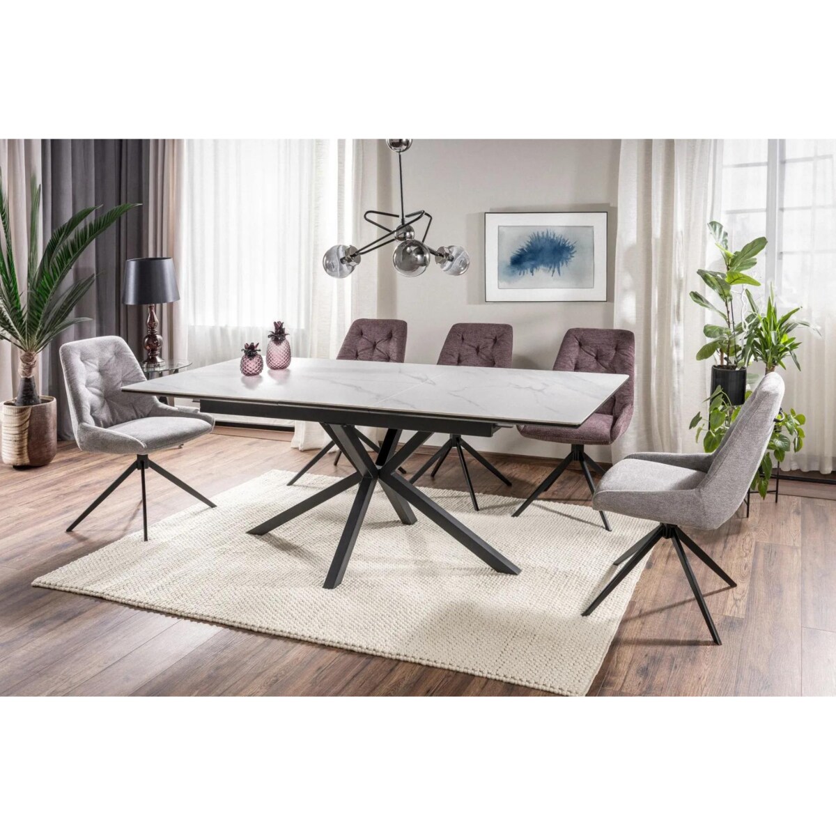 Stół rozkładany LOGAN CERAMIC 160(200)x90 biały mat/czarny mat