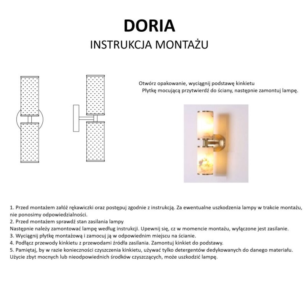 Nowoczesny imitacja marmurowy kinkiet do sypialni w stylu glamour DORIA