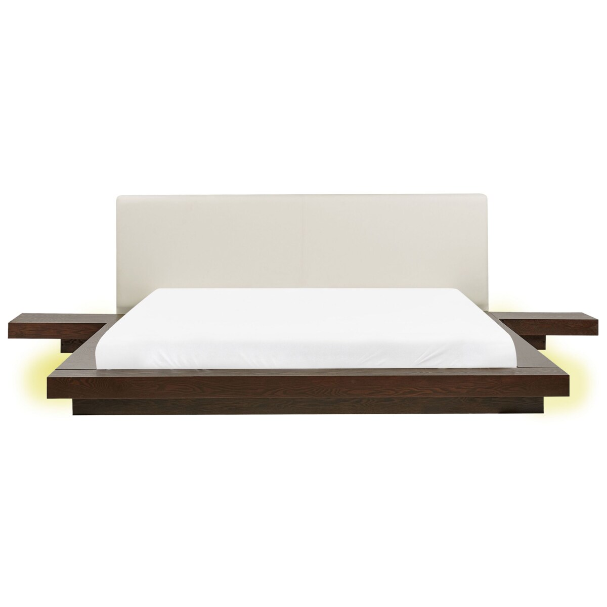 Łóżko z LED ekoskóra 180 x 200 cm ciemne drewno ZEN