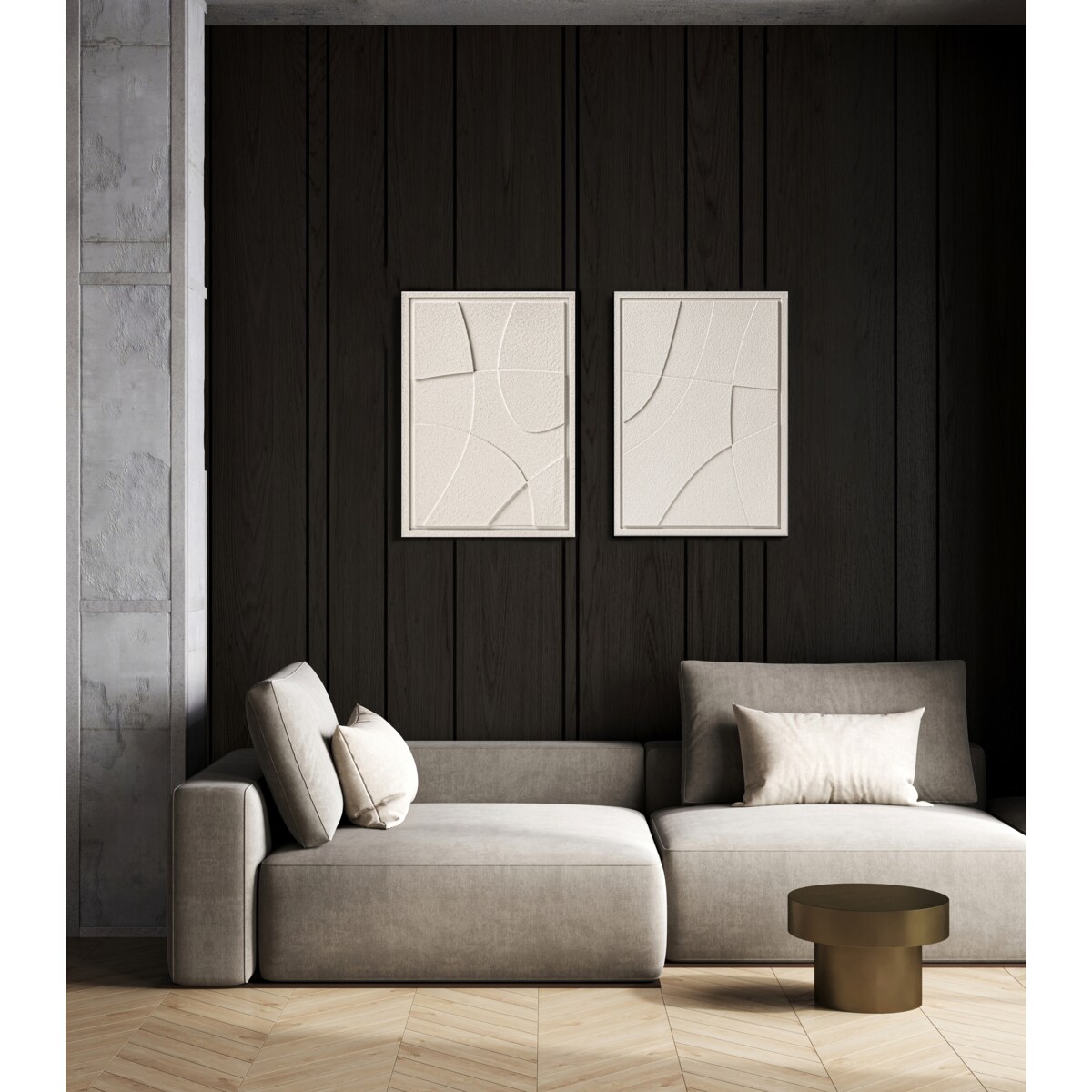 Zestaw 2 Obrazy 3D 35x50cm Abstract – Dekoracje ścienne z Tynku Naturalnego, Natural Cream, Minimalistyczne Reliefy